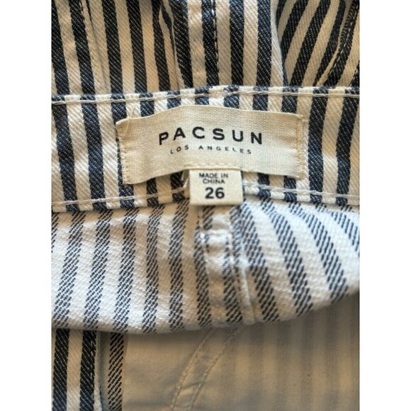 Pacsun Size 26 Blue White Railroad  Stripe Denim Lace Up Front Mini Skirt - Picture 4 of 5